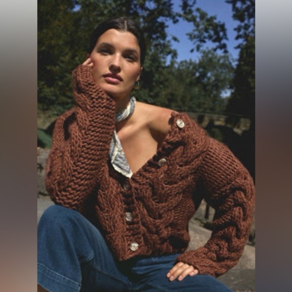 Anthropologie Chunky Knit Brown Sweater Cardigan